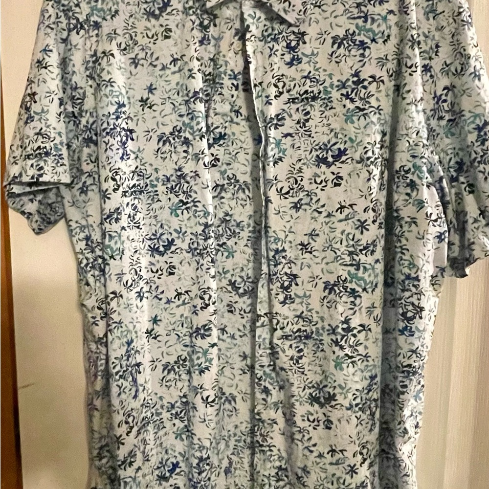 Perry Ellis Stretch Floral Blue and White Men's Shirt 3XLT